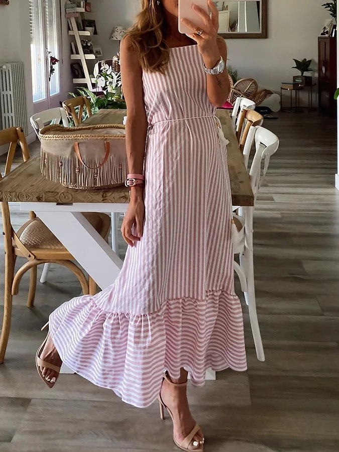 Women's Casual Striped Suspender Dress 