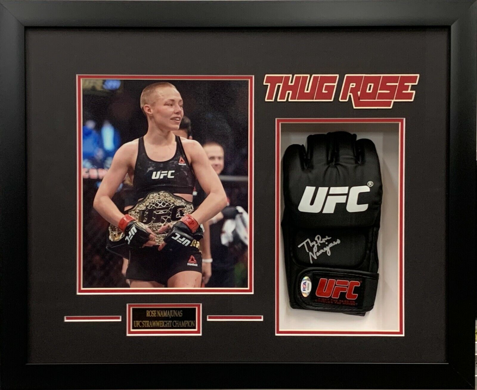 Rose Namajunas autographed Glove framed w/ 8x10 UFC Strawweight PSA COA Champion