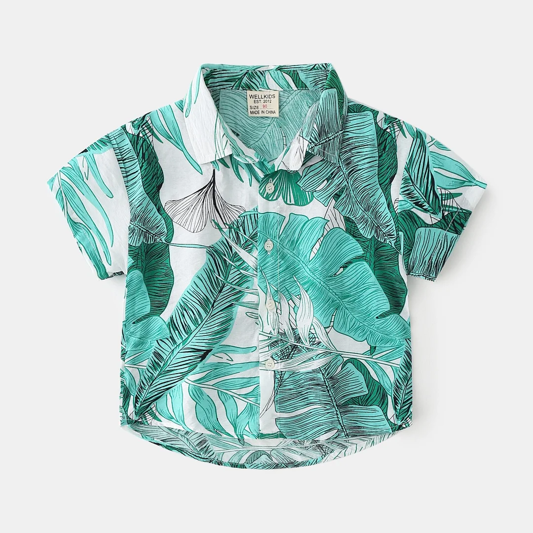 2-7T Toddler Kid Baby Boy Girls Clothes Short Sleeve Floral Shirt Boho Beach Print Party Gentleman Summer Vacation Boys Shirt
