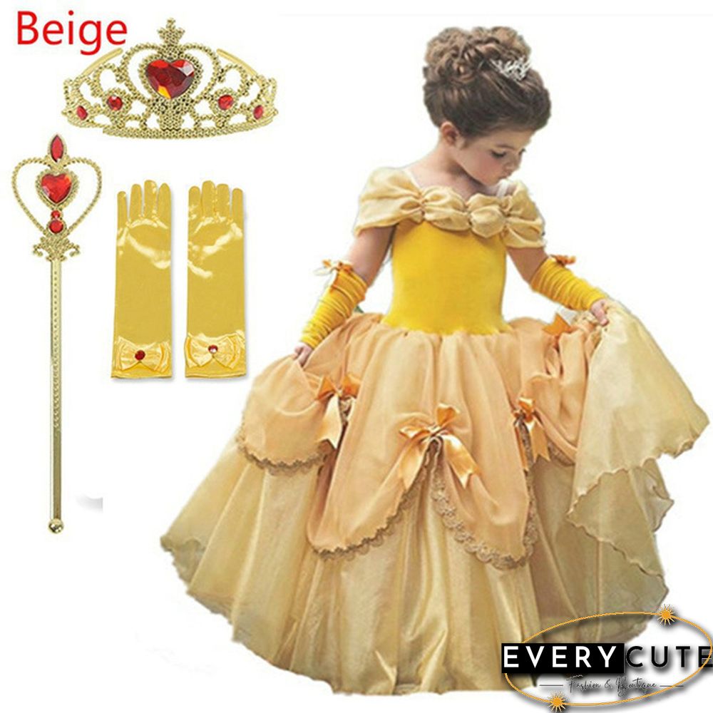 17 Styles Fancy Halloween Princess Cosplay Costume 4pcs Outfit with Accessories for 3-10 Years Kids Girls