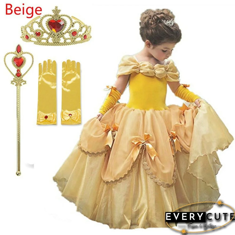 17 Styles Fancy Halloween Princess Cosplay Costume 4pcs Outfit with Accessories for 3-10 Years Kids Girls