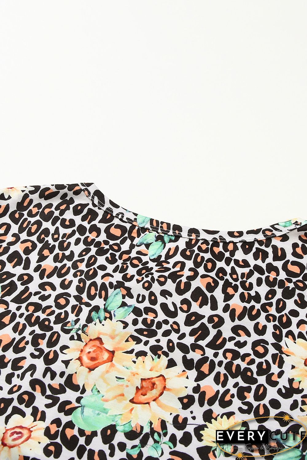 Leopard Sunflower Hollow Out Criss-cross Tee