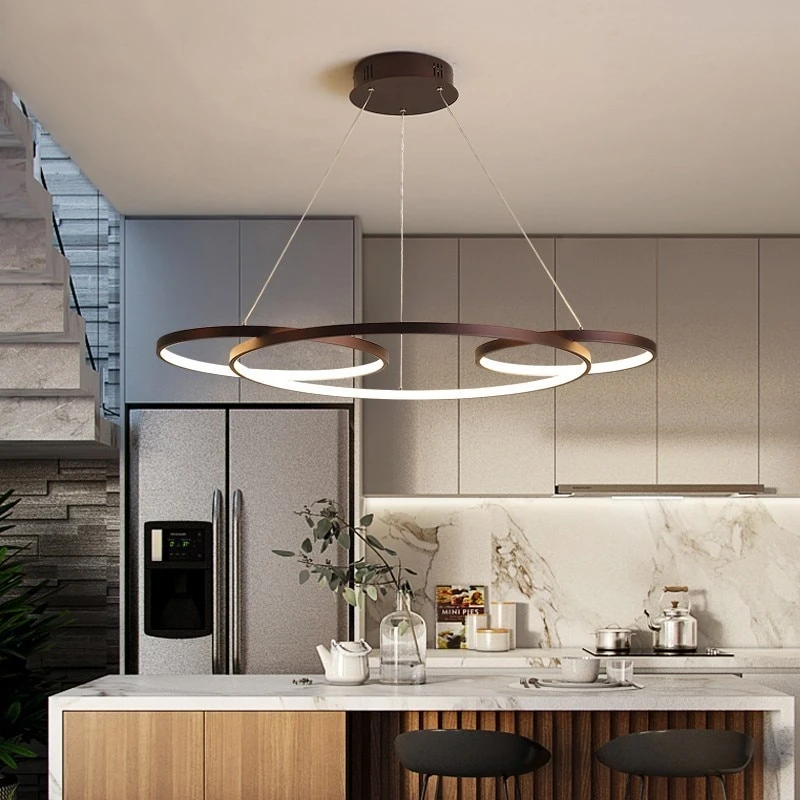 NEW Led Pendant Lights Living Room Bedroom Superimposed Circle Aluminum Remote Control Hanging Lighting Fixture Kitchen Lamps