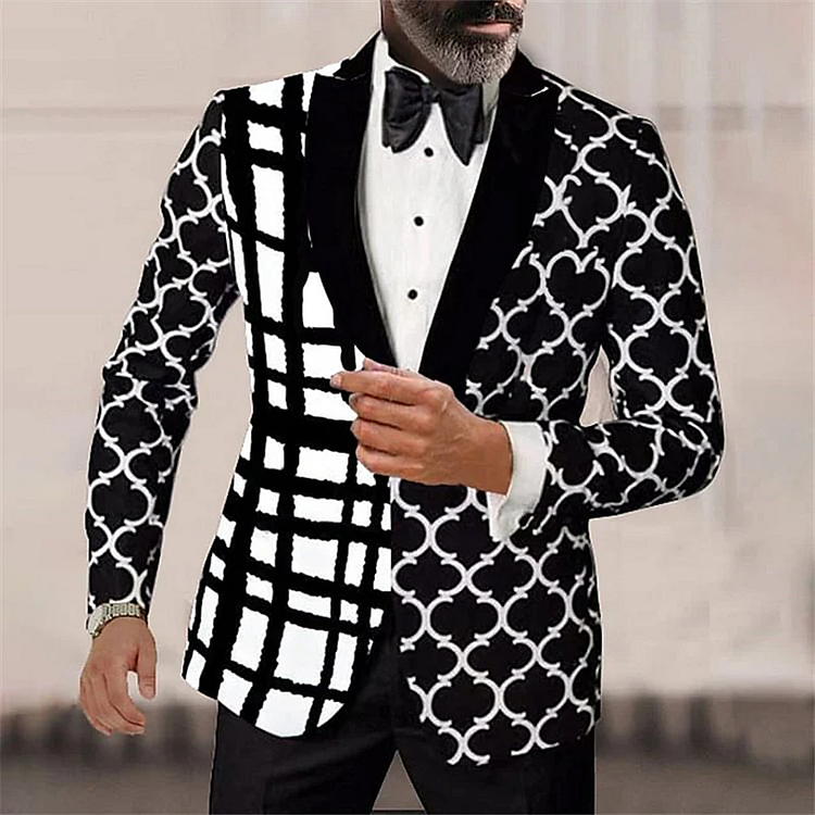 Men's Business Colorblock 3D Graphic Pattern Lapel Long Sleeve Blazer