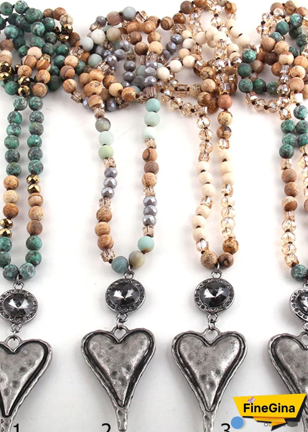 Boho Necklace, RH Amazonite Jasper, Heart Brown Natural Stone
