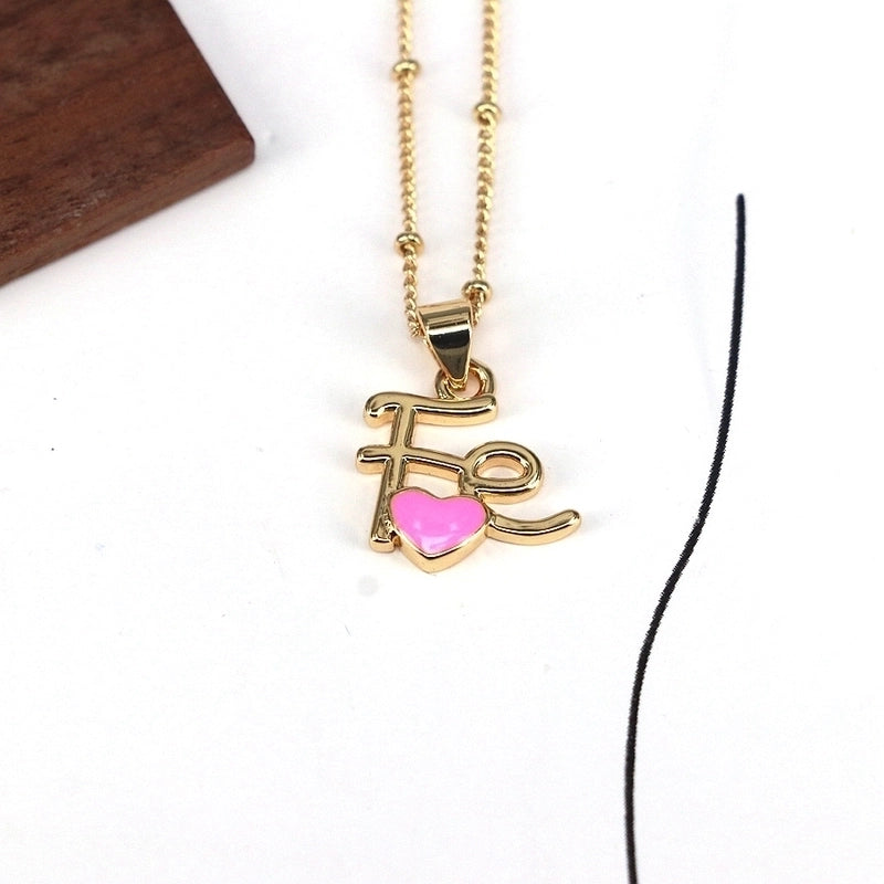Copper Enamel Geometric Heart Shape Pendant Necklace