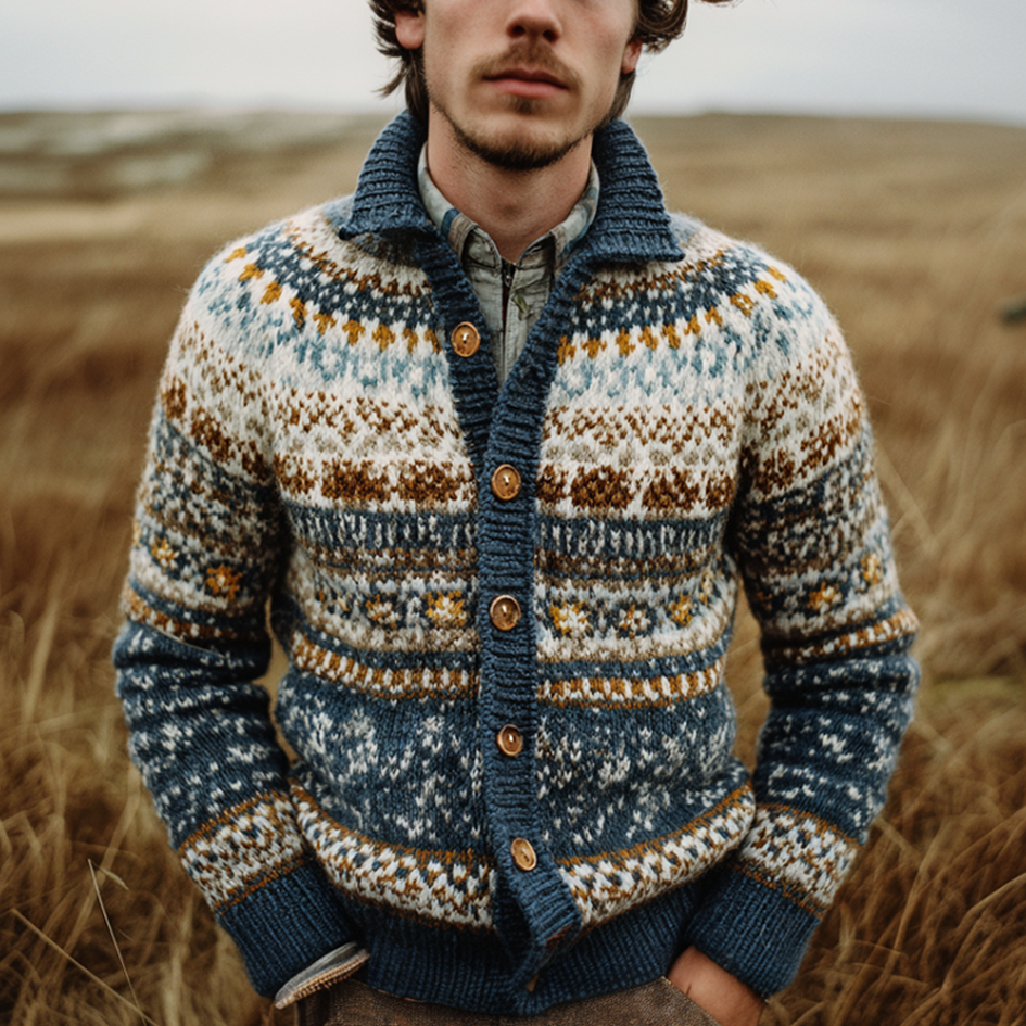 Retro Christmas Print Men's Knitted Sweater Coat elevenforest