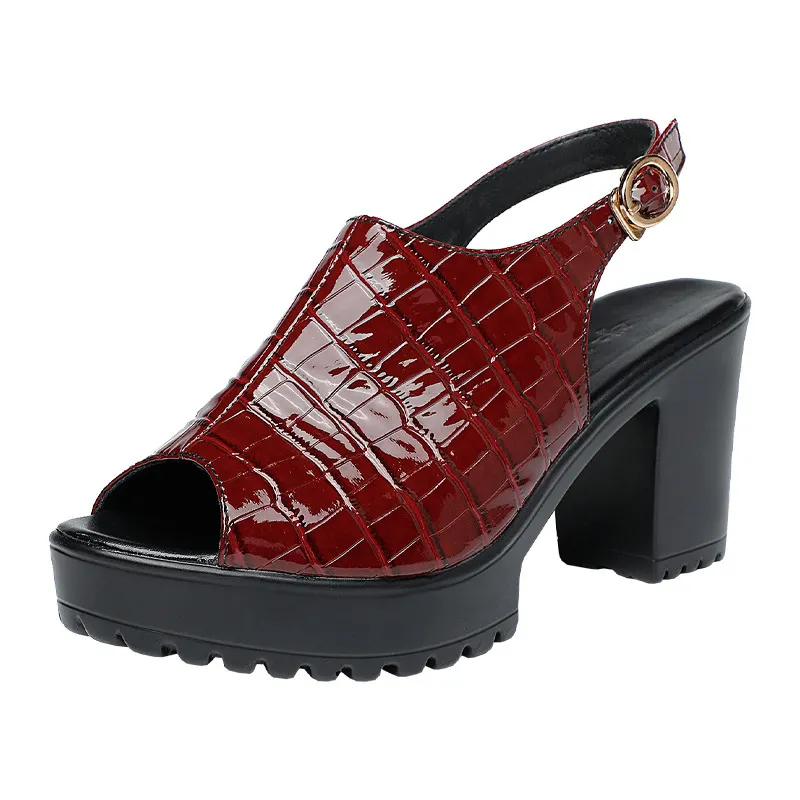 Breakj Breakj Mouth Patent Leather Crocodile High Heel Sandals Summer White Wedding Shoes Waterproof Table Thick Cheongsam Walking Shoes Coarse Heel Women's Shoes