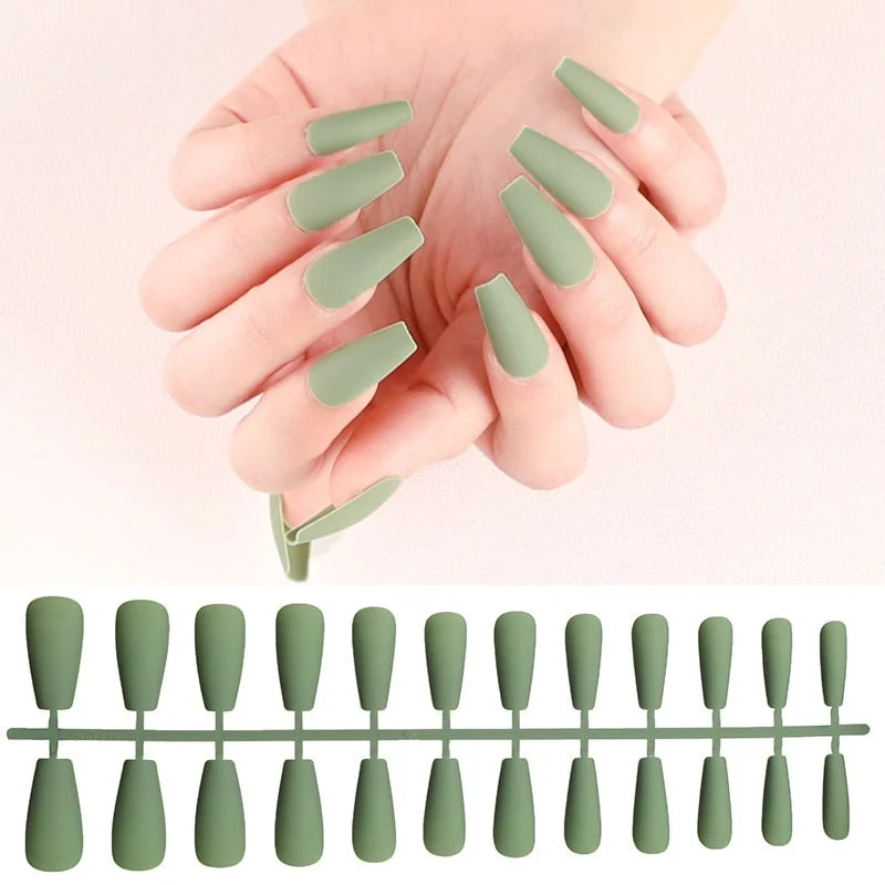 Free shipping fake nails Nail Art Decorations 24pcs Fake Nails Solid Color Frosted Matte Full Cover новогодние накладные ногти-Nail Inspo