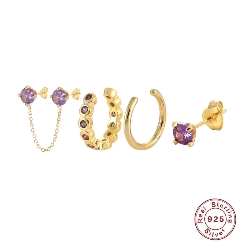 1 Set 925 Sterling Silver Gem Geometric Earrings Ear Studs