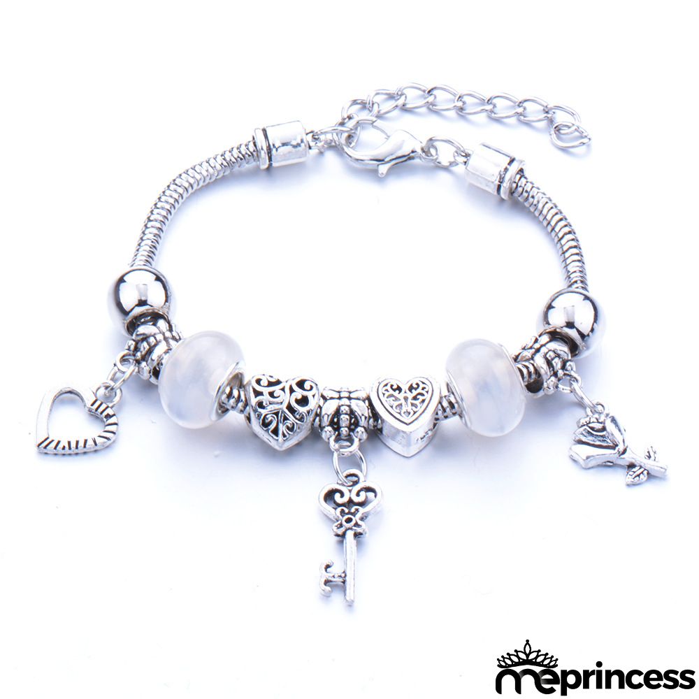 Women Fashion Rhinestone Butterfly Crown Pendant Beaded Bracelet