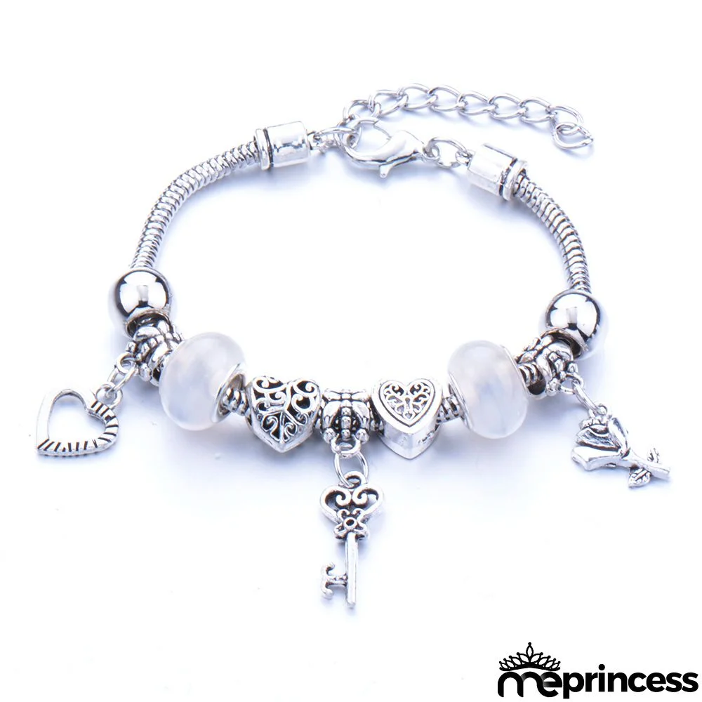Women Fashion Rhinestone Butterfly Crown Pendant Beaded Bracelet
