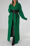 Women's Long Knit Solid Color Dual Pocket Cardigan