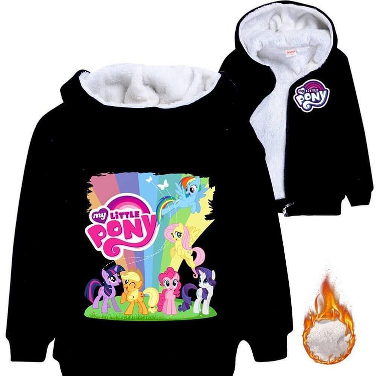 Mayoulove Girls Rainbow My Little Pony Print Fleece Lined Zip Up Cotton Hoodie-Mayoulove