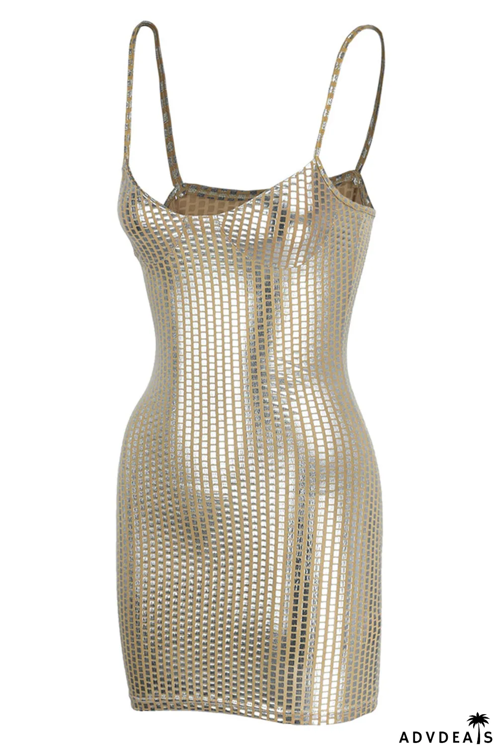 Khaki Sexy Backless Spaghetti Strap Sleeveless Club Dress For Vegas