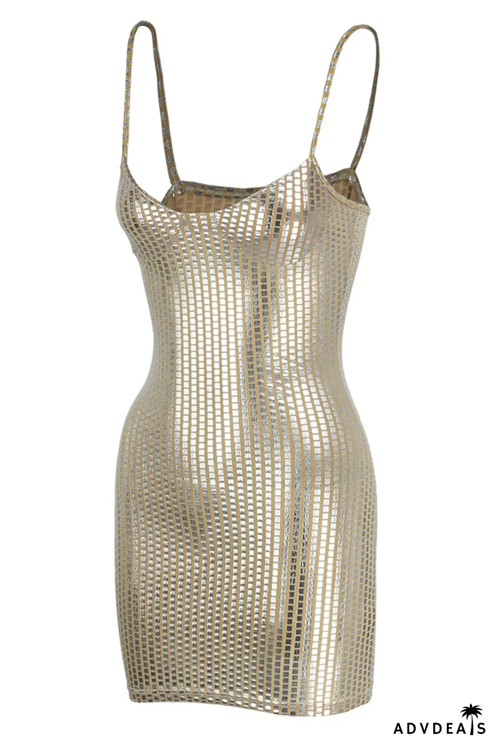 Khaki Sexy Backless Spaghetti Strap Sleeveless Club Dress For Vegas