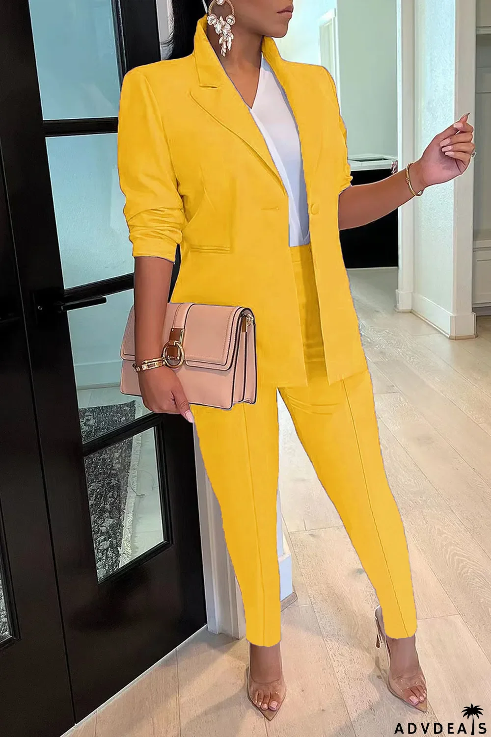 Black Casual Solid Patchwork Turn-back Collar Long Sleeve Two Pieces