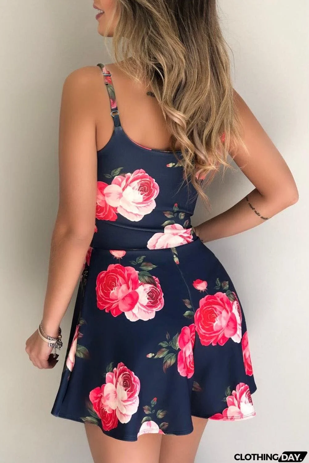 Navy Floral Print Spaghetti Straps Playsuit