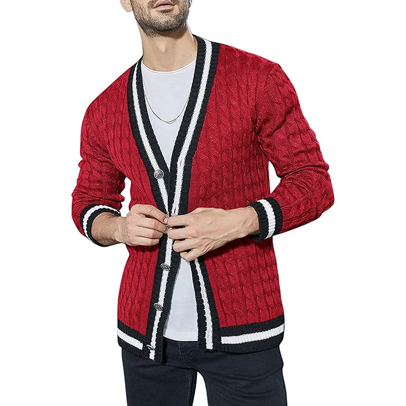 Men's British Style Jacquard Colorblock Knit Sweater Jacket