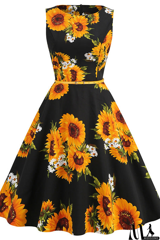 MidiSono - Vintage Bowknot Back Floral Dress