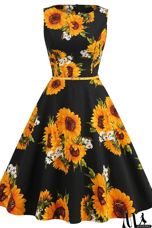 MidiSono - Vintage Bowknot Back Floral Dress