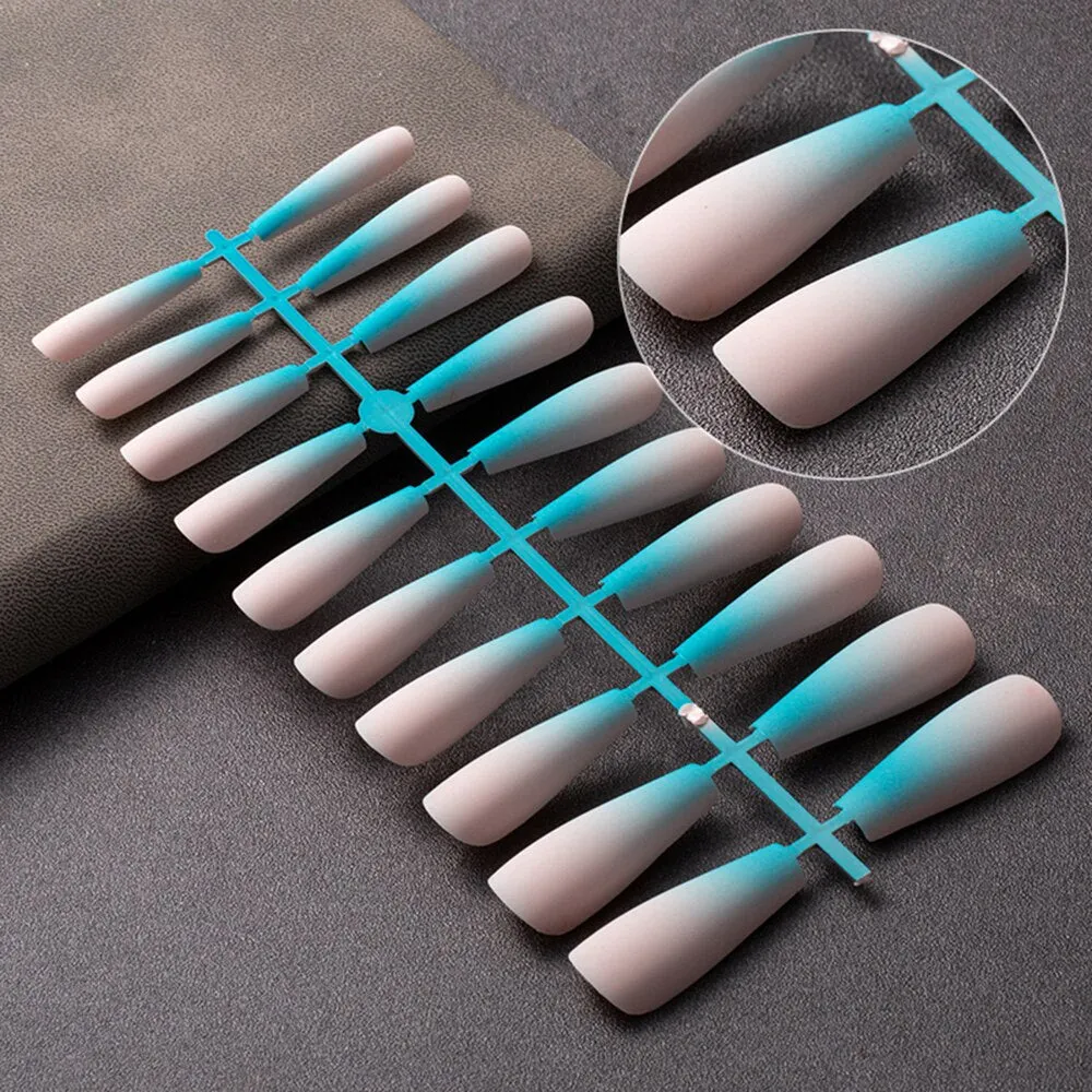 20 Pcs Matte Gradient Design False Nails Long Coffin Fake Nails Full Cover Nail Art Tips Nails Press On Nails With Jelly Glue-Nail Inspo