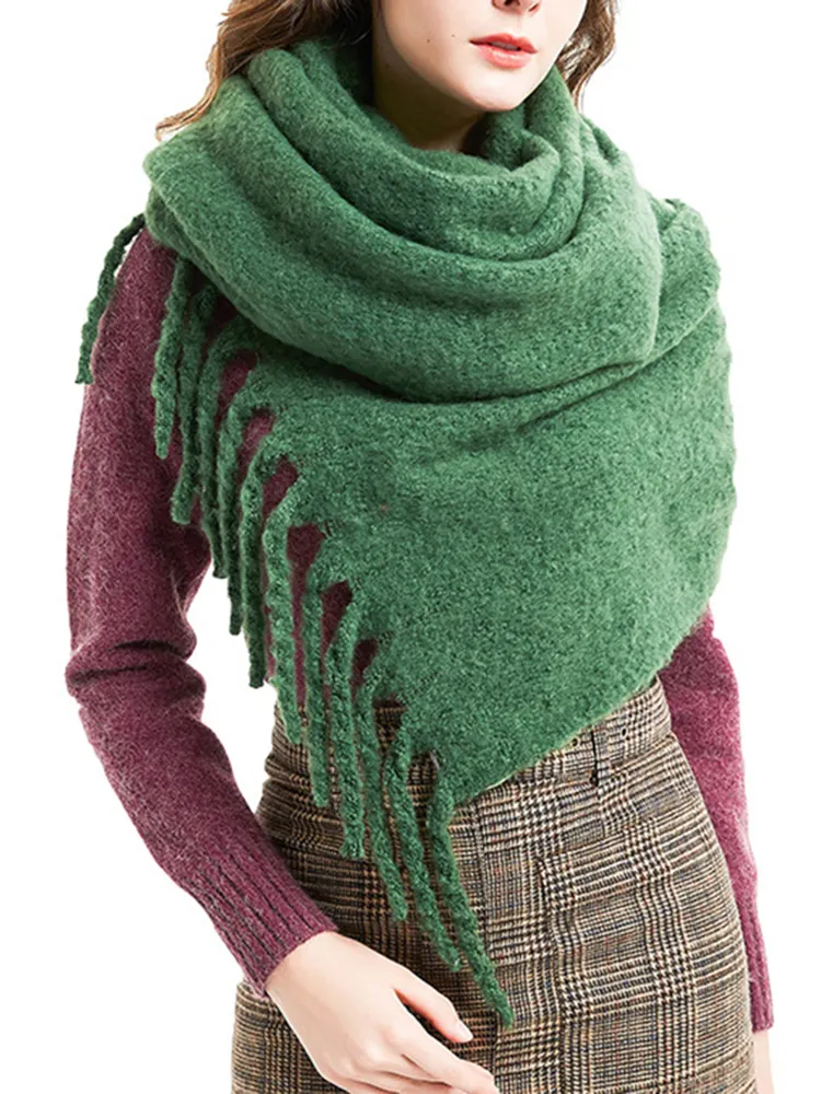 Vintage Thick Fringed Solid Color Scarf