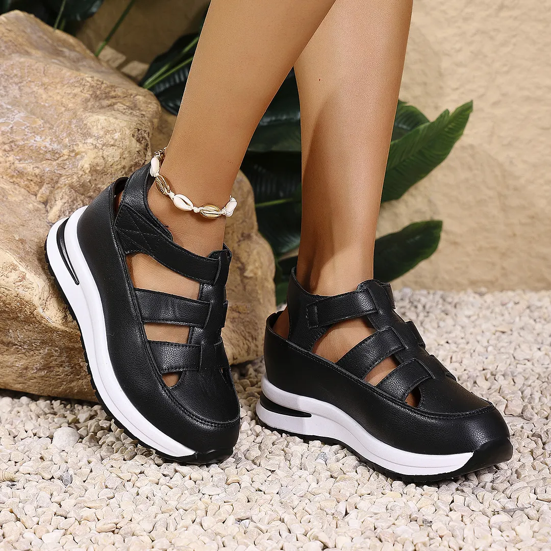 Breakj Breakj New Women's Thick Soles High Sandals Large-Size Hollow Round Head In High Sports Sandals