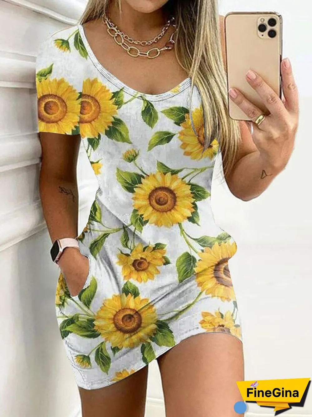 New Casual Floral Print Stitching Party Dress Sexy O Neck Slim Mini Office Dress Street Fashion Pocket Women Summer Beach Dress