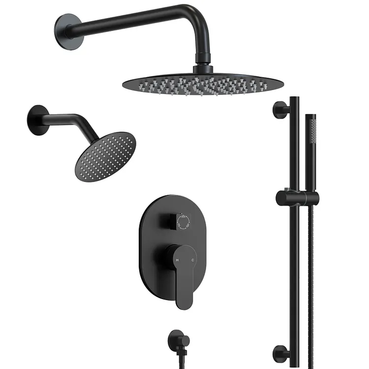 EVERSTEIN 10" Dual Head Rainfall Shower System with Slide Bar Matte Black 