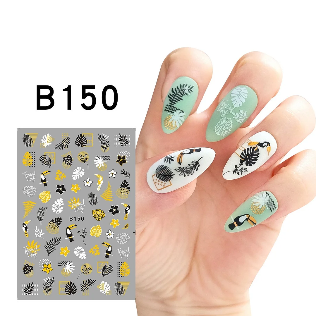 1Pcs Iridescent Silver Laser Snowflakes 3D Nail Stickers Leaves Flowers Summer Self Adhesive Transfer Sliders For Manicures Tips-Nail Inspo