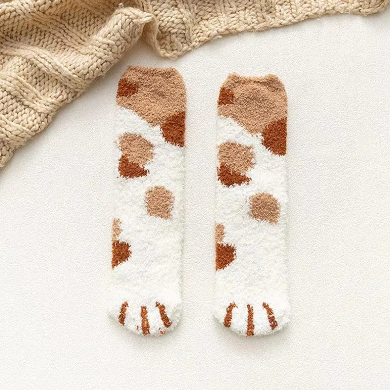 Brownm Paw Plush Socks