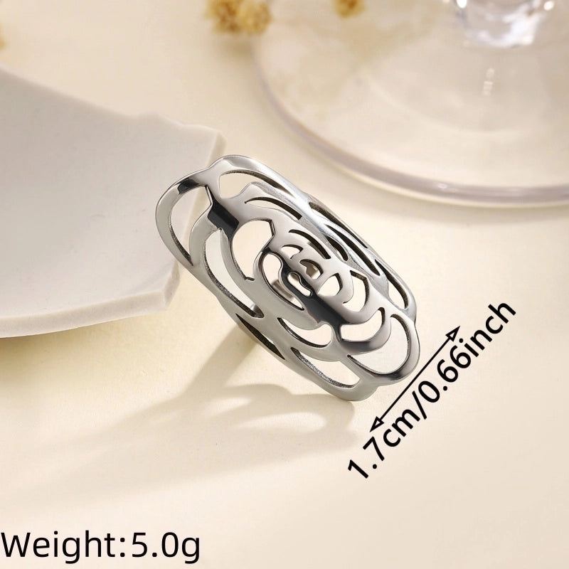 Exaggerated Artistic Oversized Flower Butterfly 304 Stainless Steel Open Rings