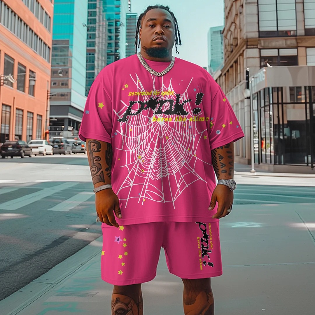 Men's Plus Size Street Hip Hop Spider Punk Vintage Graphic T-Shirt Shorts Set