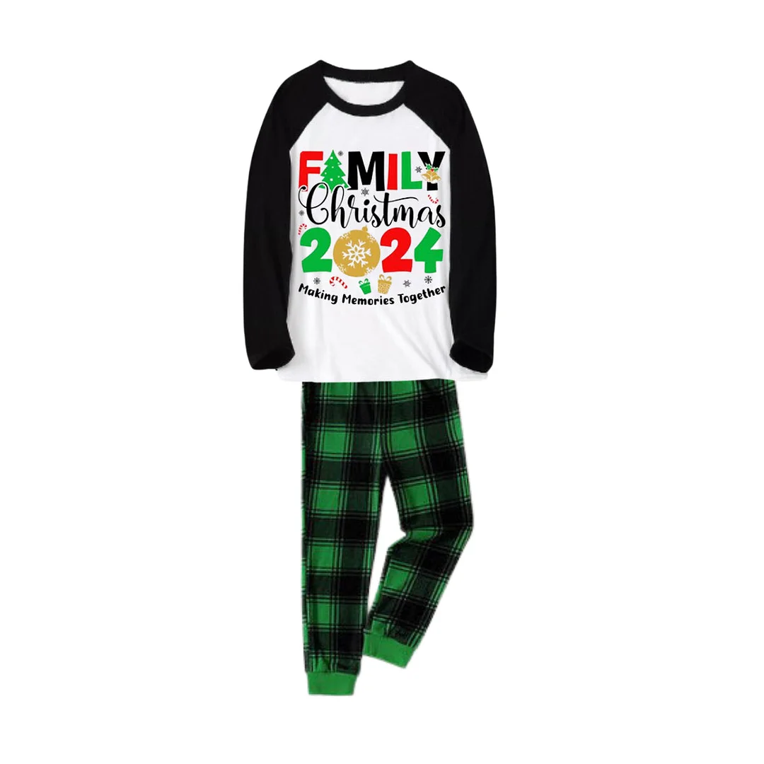 "Family Christmas 2024 Making Memories Together" Printed Green and Black Plaid Christmas Family Pajamas
