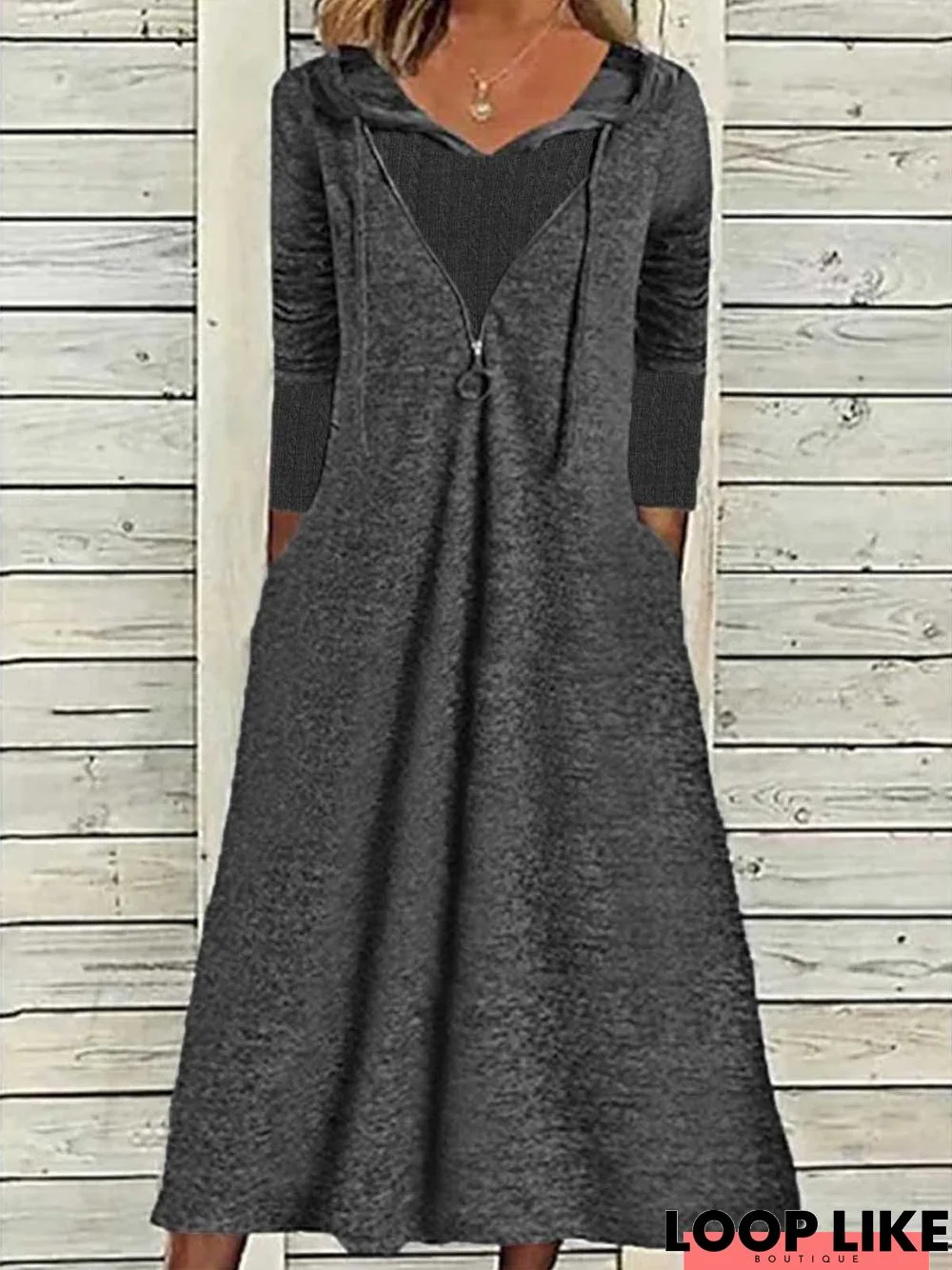 Casual Plain Long sleeve Loose Dress