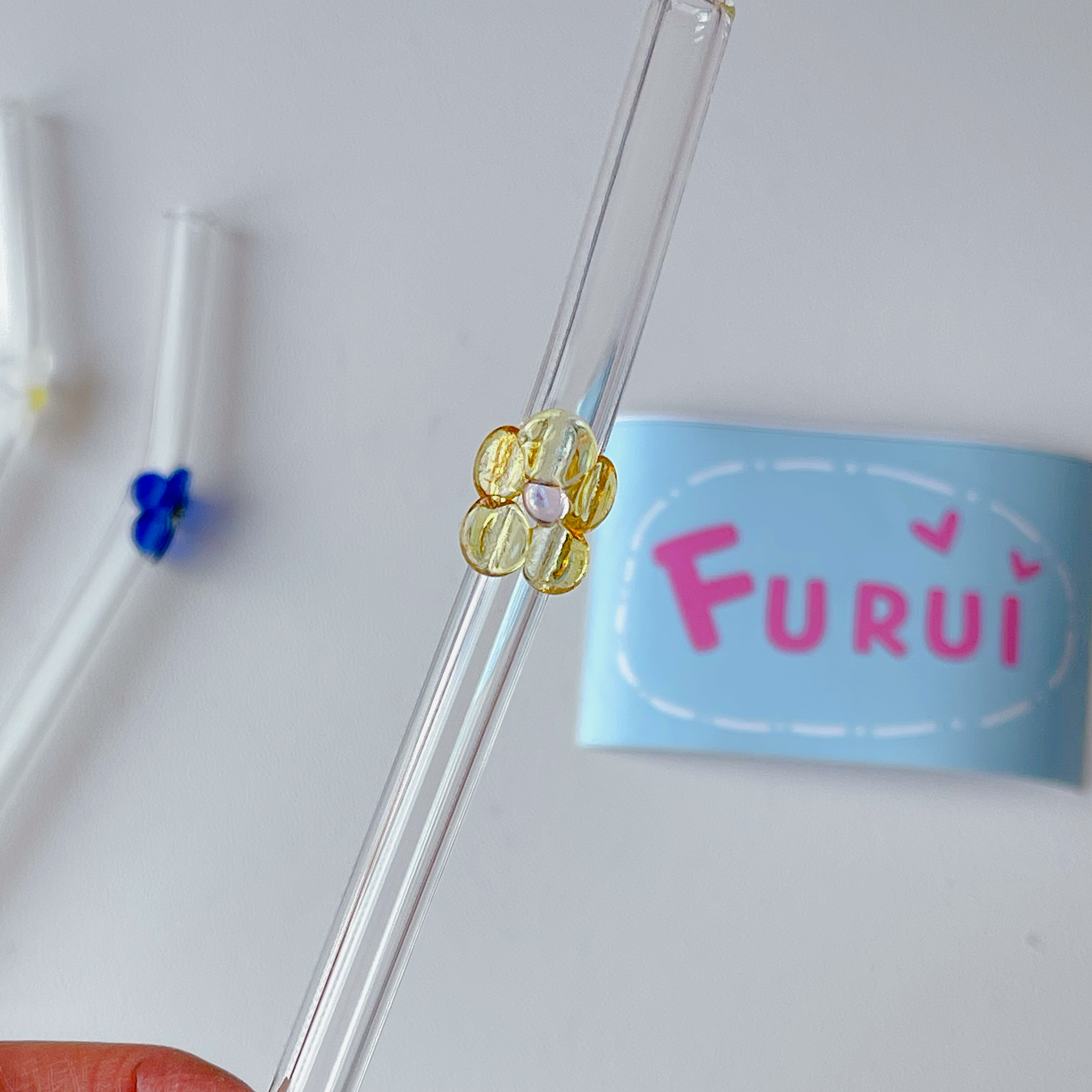 Maneifurui™ Yellow  Flower Reusable Glass Drinking Straw