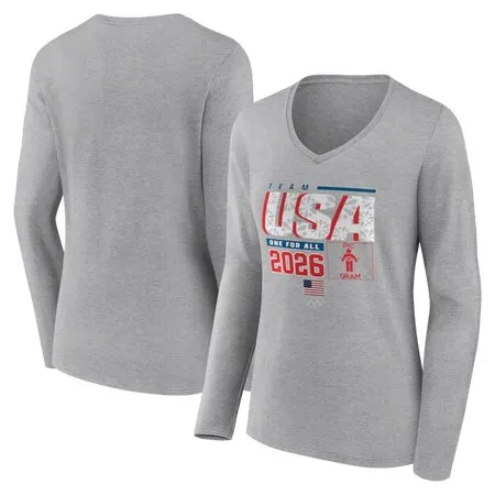 Women's Team USA 2026 Winter Olympics Gray Pic-O-Gram Long Sleeve V-Neck T-Shirt