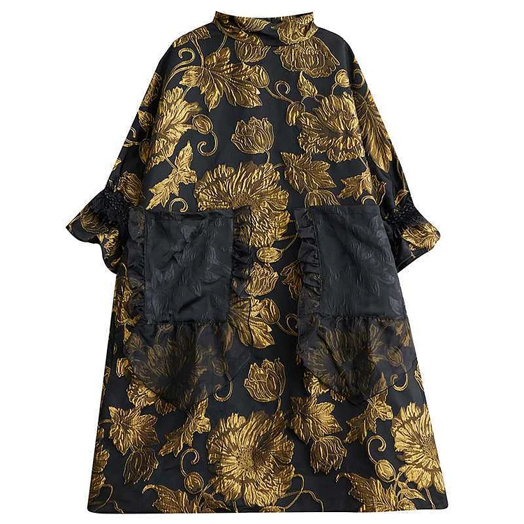 Elegant Jacquard Long Sleeve Midi Dress
