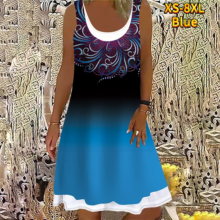 Temperament Fashion Print Round Neck Simple Casual Dress