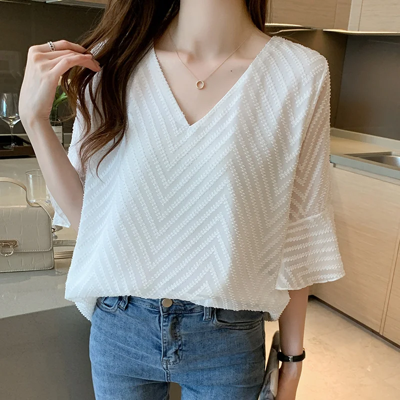 Toloer Toloer Chiffon Shirt Short-Sleeved Women's Summer Dress 2023 New Fashion Small Shirt Flared Sleeve Top-Outfit Ideas