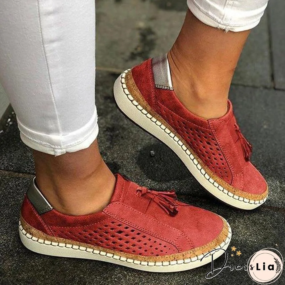 Women Slip On Hollow Out Flats Ladies Breathable Loafers Casual Platform Vulcanized Sewing Sneakers Shoes