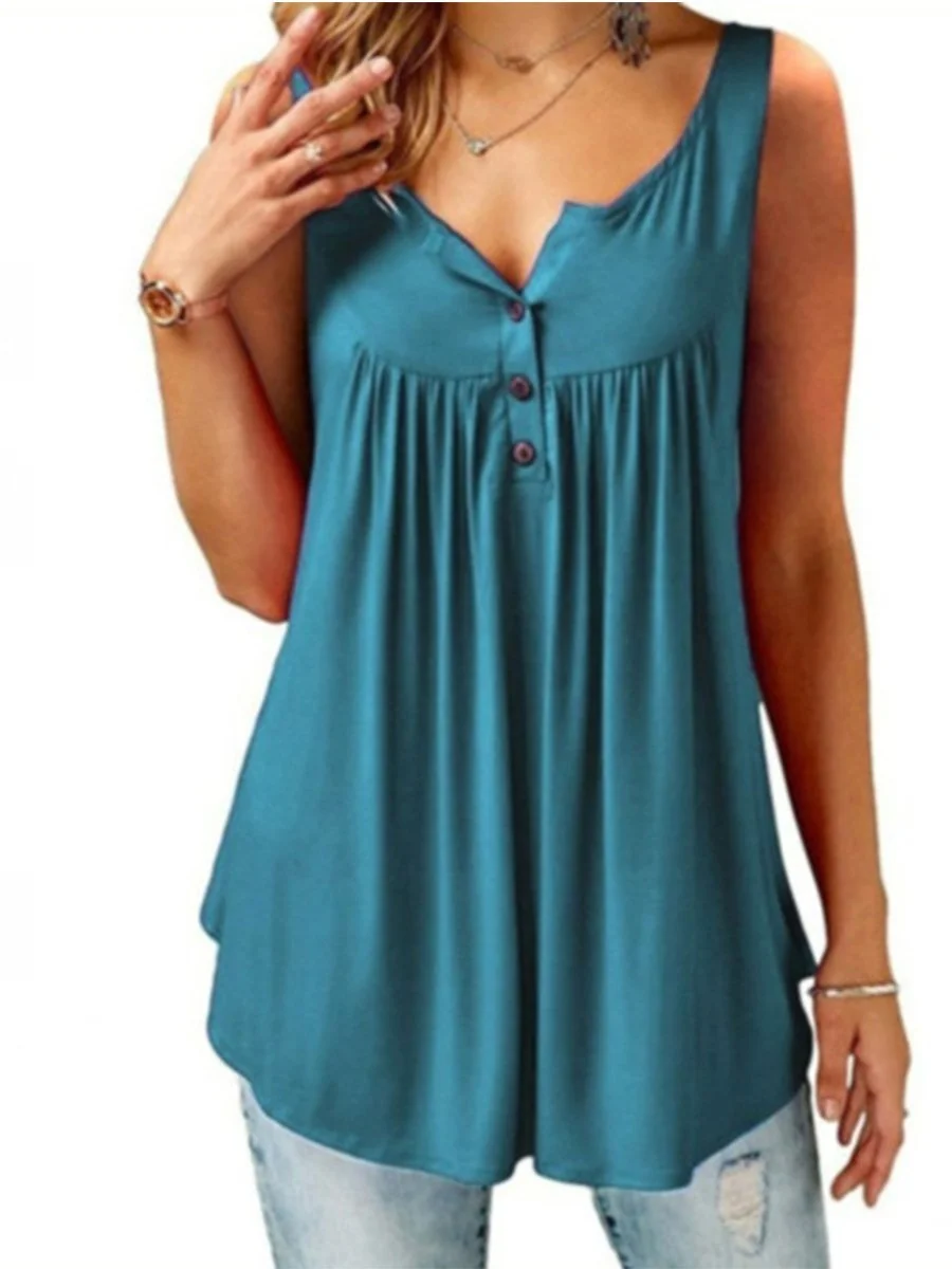 Solid Color Ruffle Button Tank Top