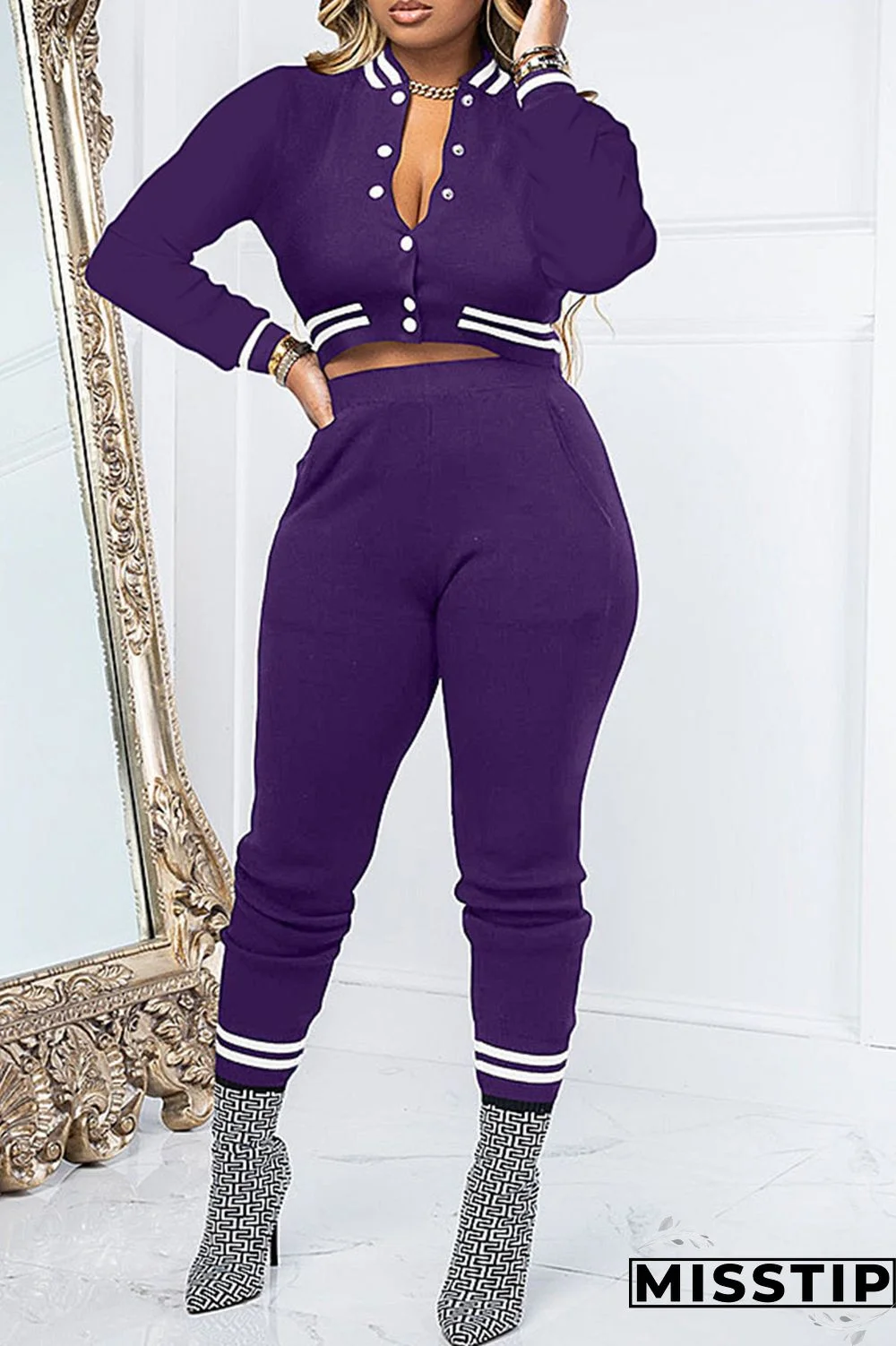 Green Casual Solid Patchwork Buckle Long Sleeve Two Pieces