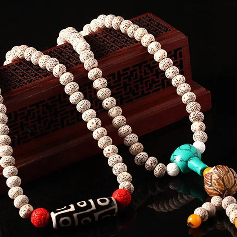 Bodhi Seed Nine-Eye Dzi Bead Turquoise 108 Beads Blessing Bracelet Necklace Mala