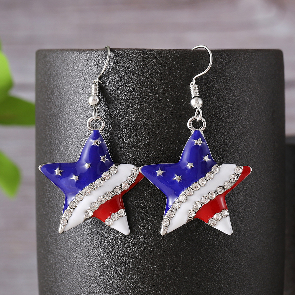 Fashion Independence Day Rhinestone Studded Patriotic Star Earrings 2024 - Flycurvy 