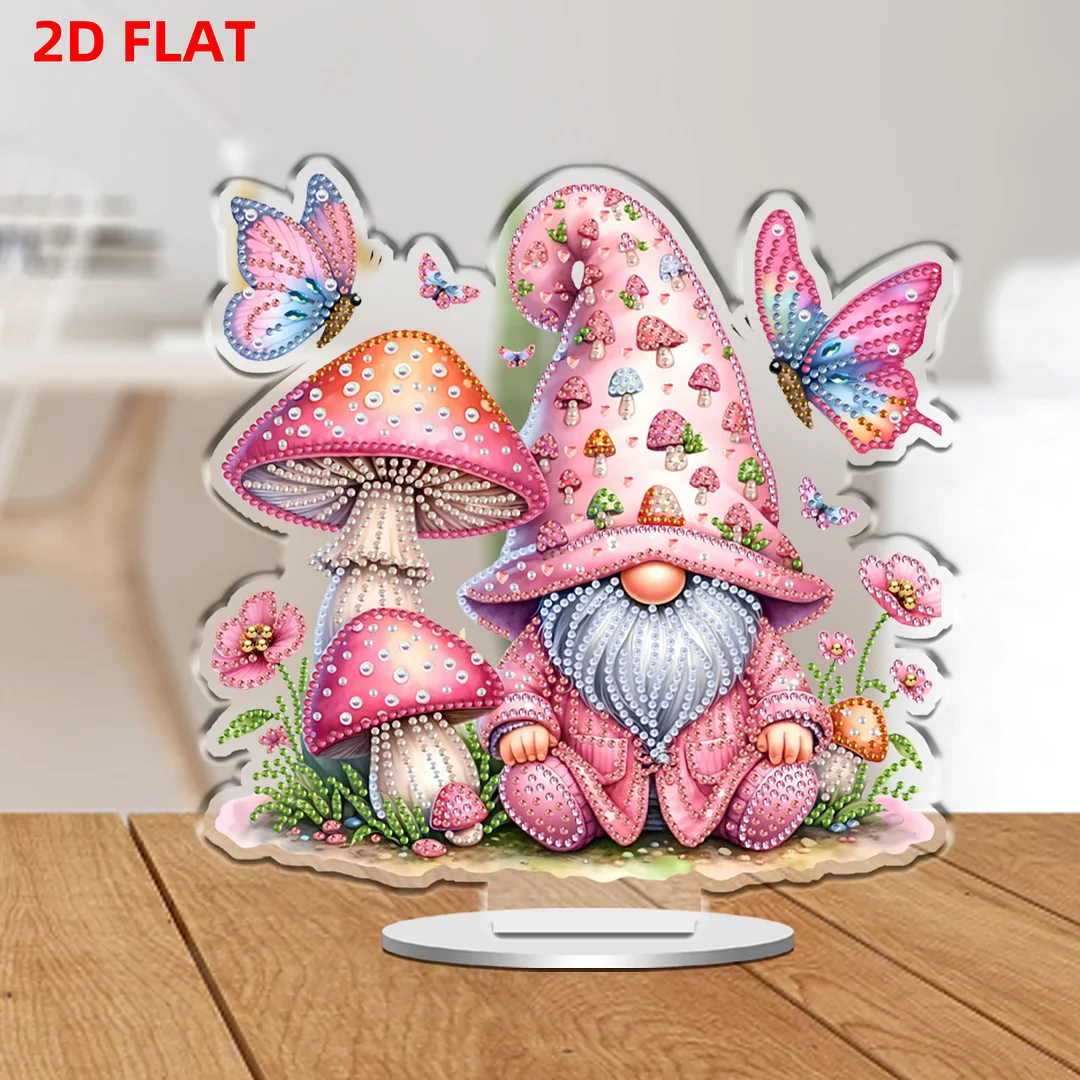 Mushroom Gnome DIY 2D Flat Print Acrylic Desktop Diamond Art Kits 24x22cm