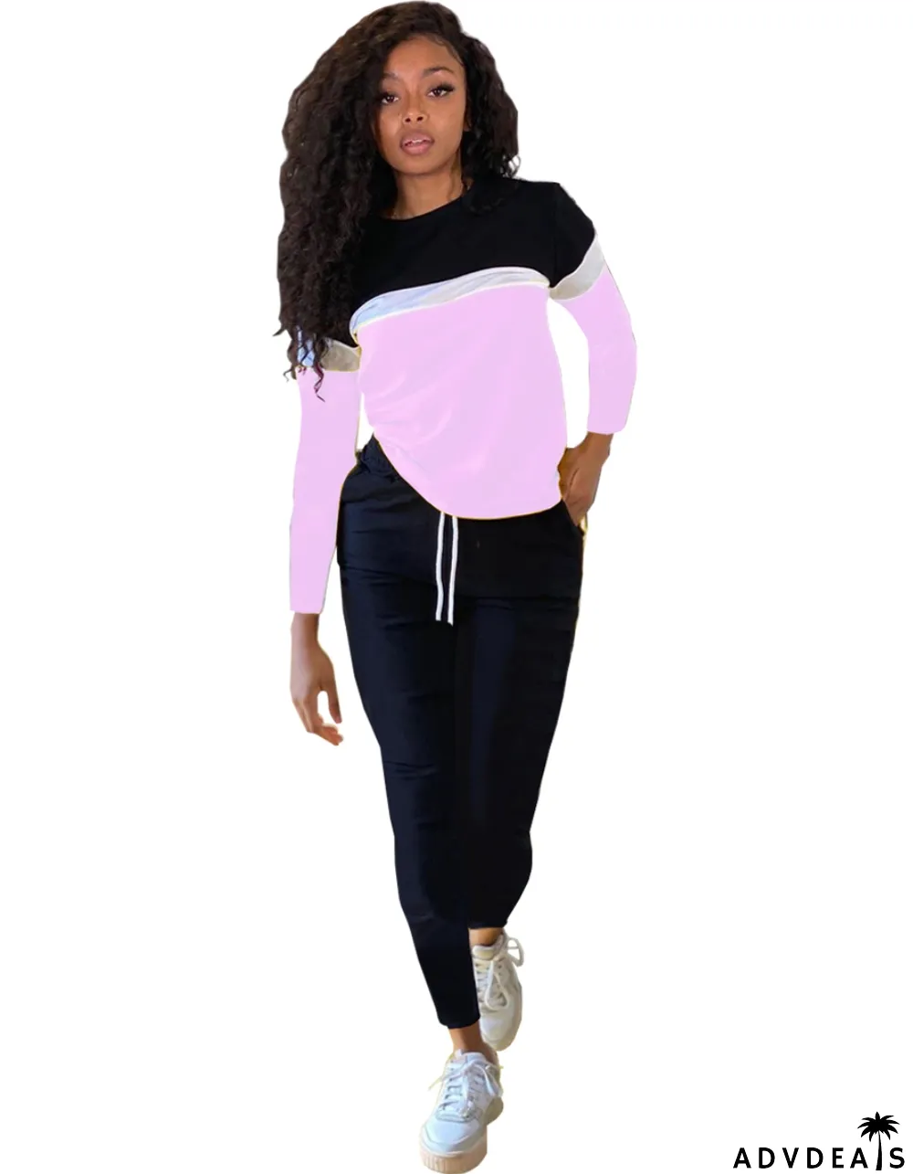 Autumn Casual Contrast Color Shirt and Plain Pants Set