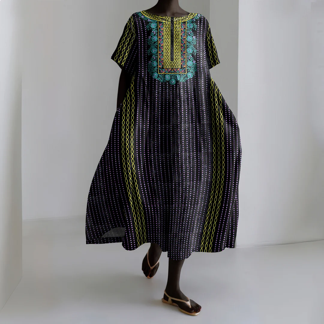 Vintage Tribal Print Women's Linen Dress