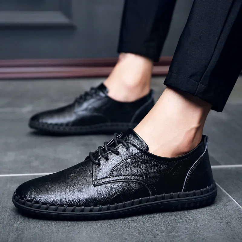 Men genuine Leather Loafer Shoes lace up outdoor Driving Shoes Spring Autumm Flat Footwear Men Fashion Shoes big size 47